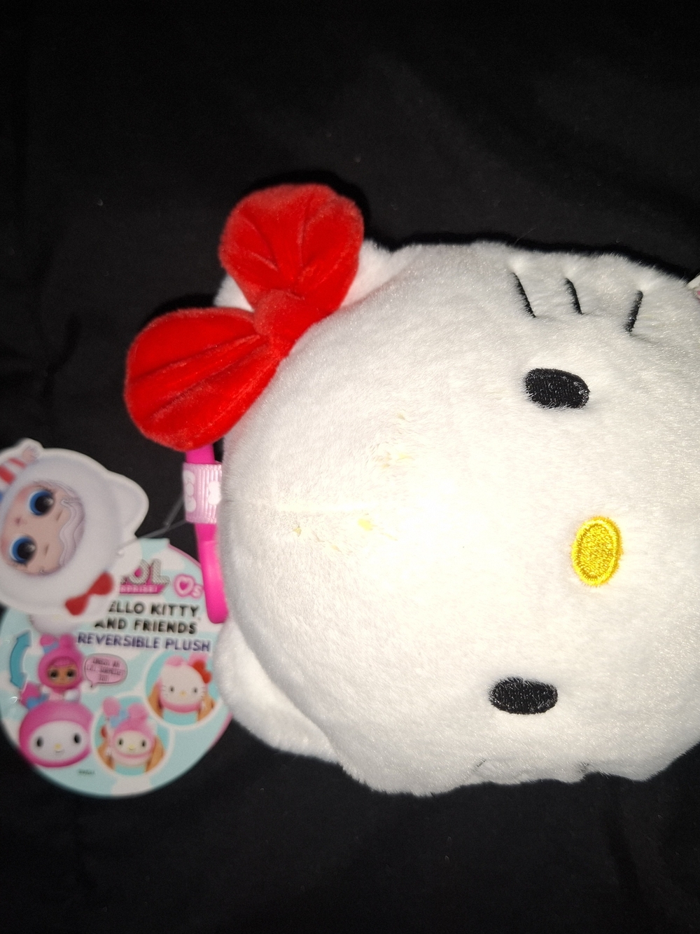 Hello Kitty Reversible Plush Head - White with Red Bow